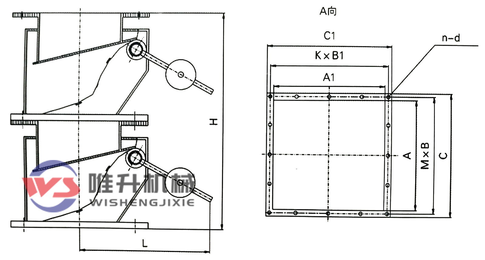 方形雙層單門重錘式鎖風翻板閥 方形雙層單門重錘式鎖風翻板閥